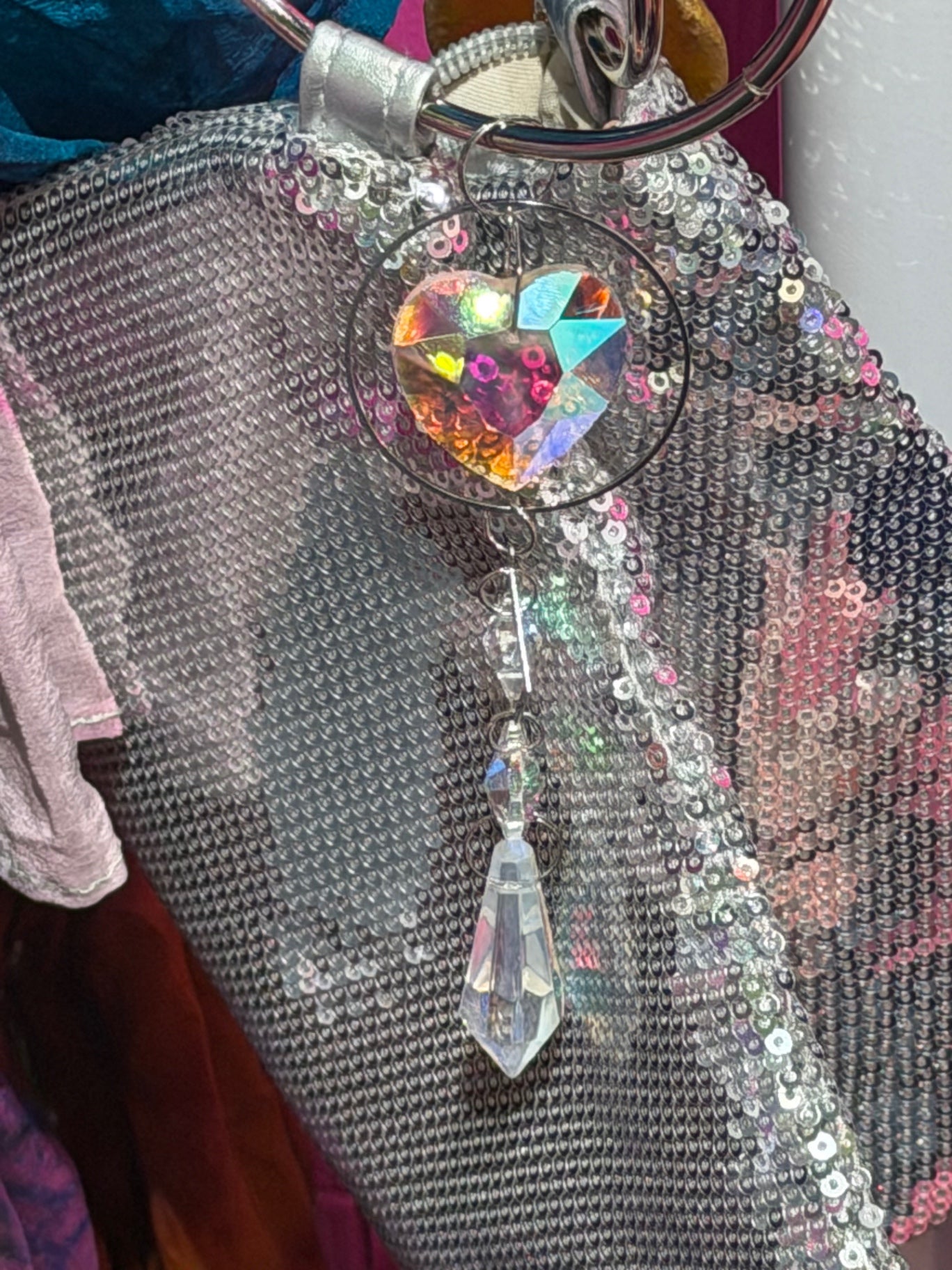 Silver Crystal Bag with Heart Yellow Agate