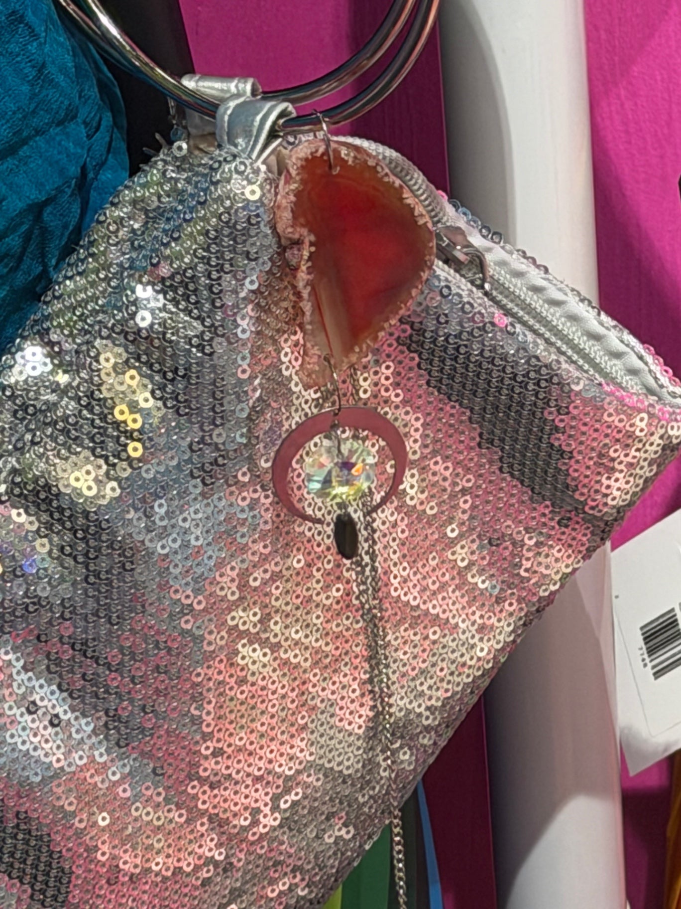 Silver Crystal Bag with Red Agate