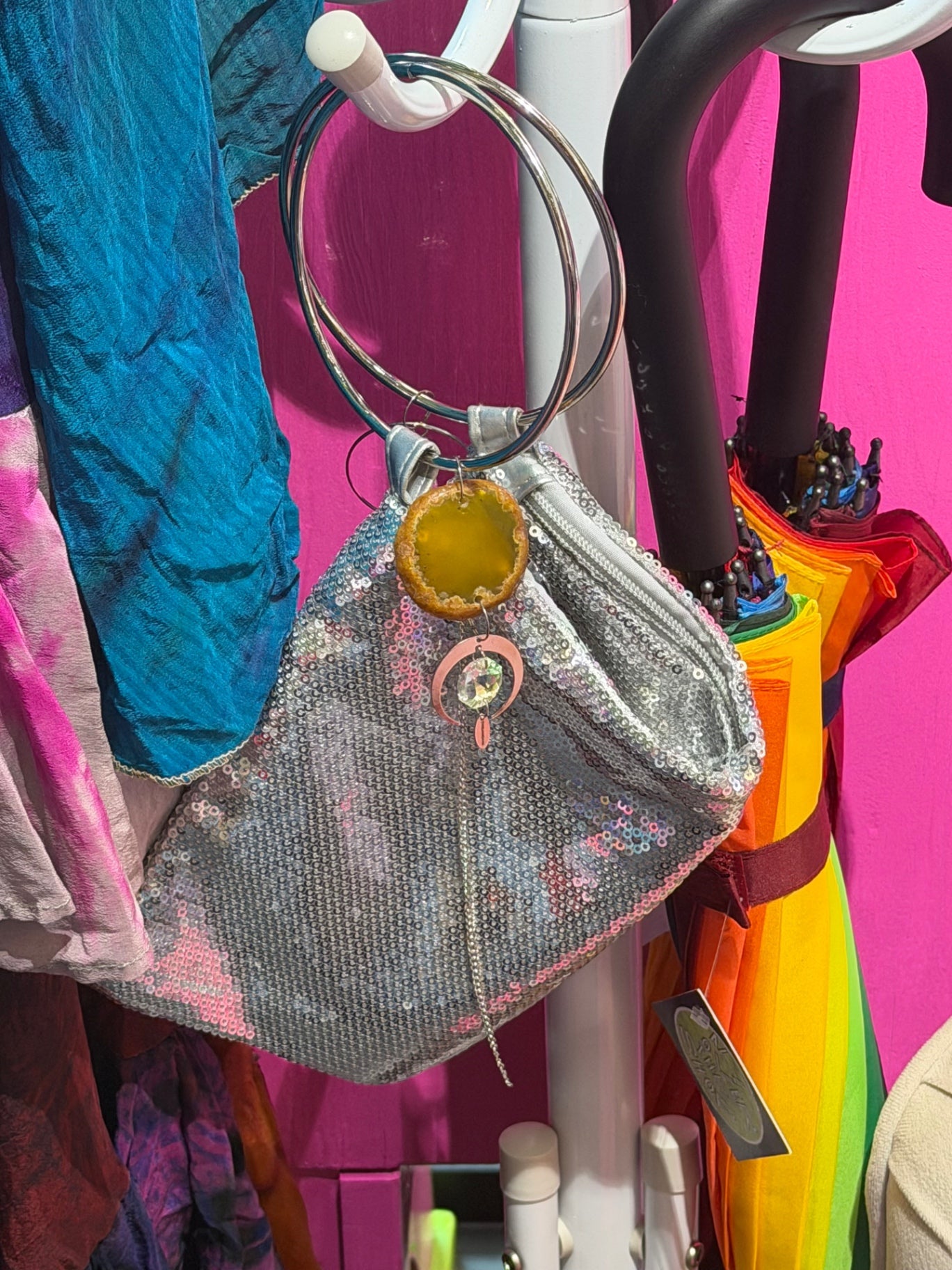 Silver Crystal Bag with Heart Yellow Agate