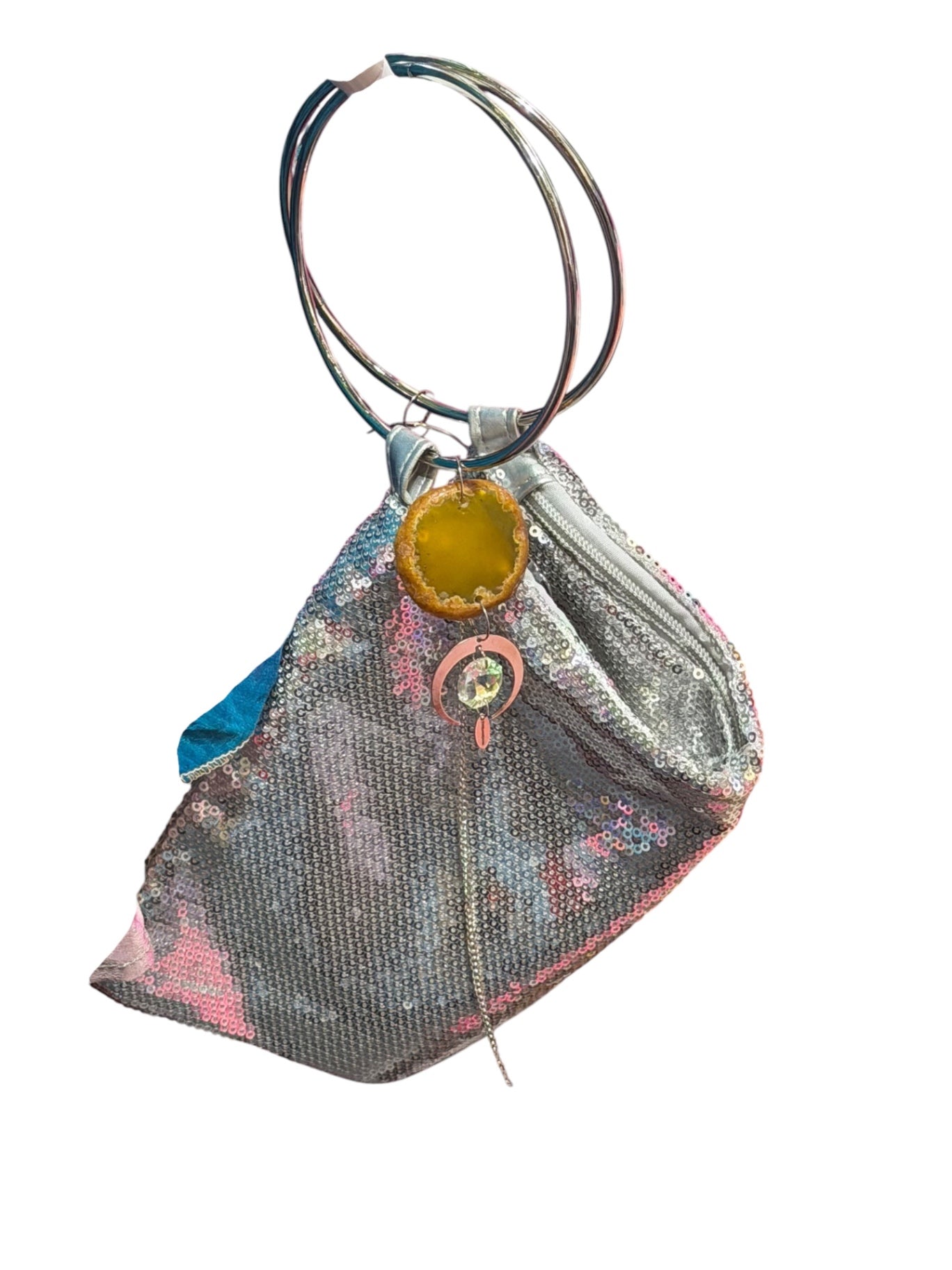 Silver Crystal Bag with Heart Yellow Agate