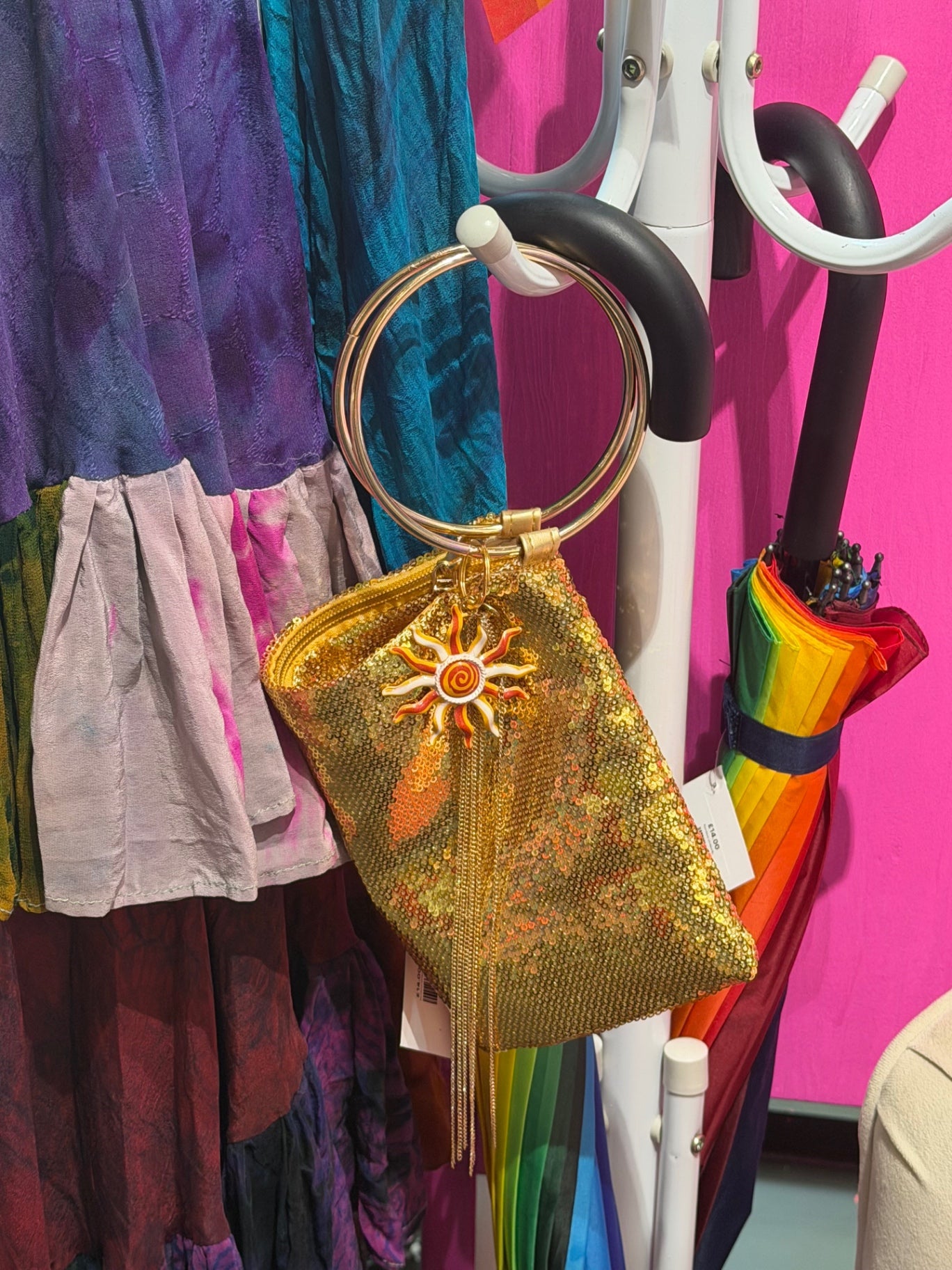 Gold Sequin Bag with Sun Chain Charms