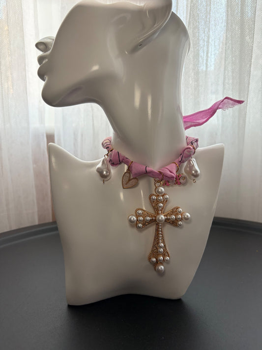Pink bandana necklace 