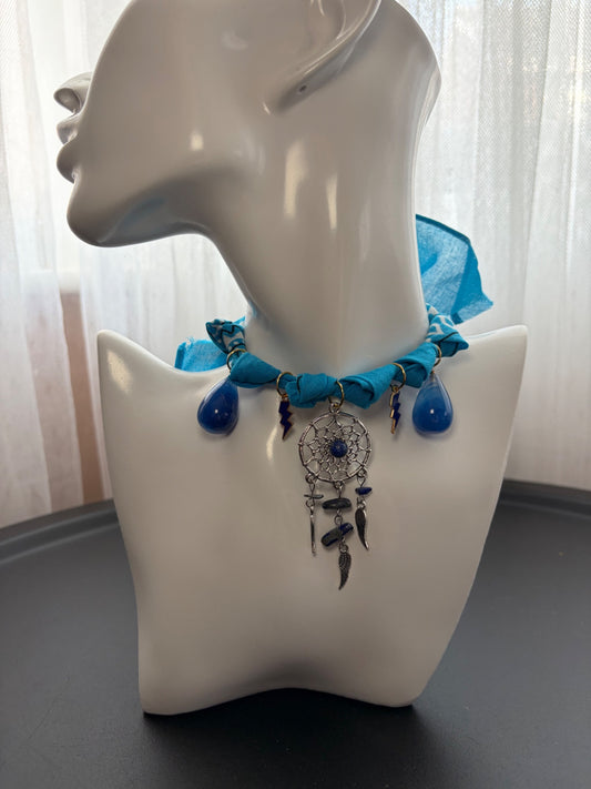 Blue Dreamcatcher bandana necklace 