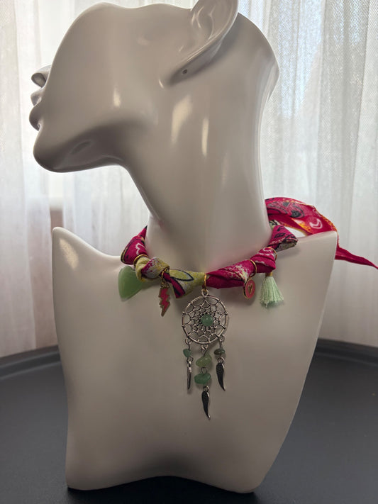 Pink and green bandana necklace 
