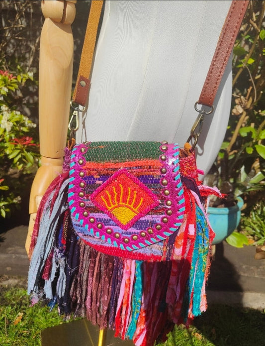 Mini frill sari cross body bag - detachable strap
