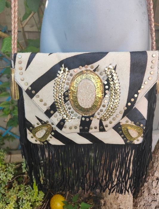 Yellowstone cross body bag with Moroccan stone detailing - Zebra