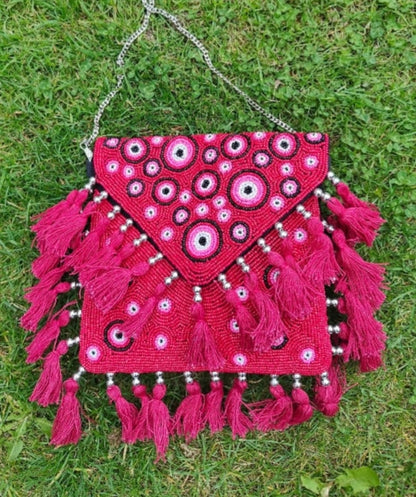 Beaded evil eye protection bag - Red