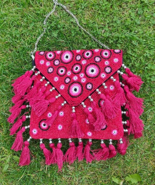 Beaded evil eye protection bag - Red