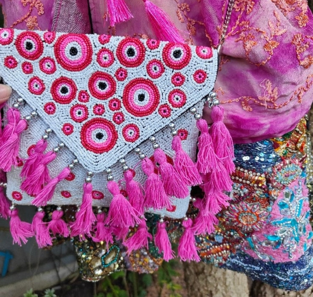 Beaded evil eye protection -Pink 