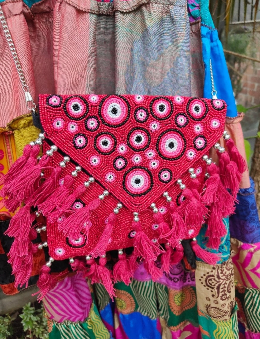 Beaded evil eye protection bag - Red