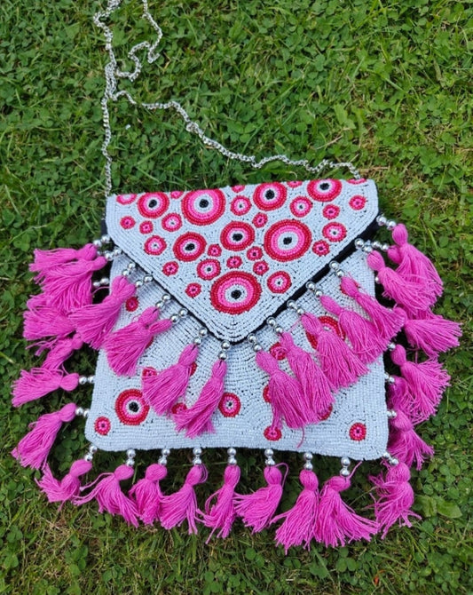 Beaded evil eye protection -Pink 