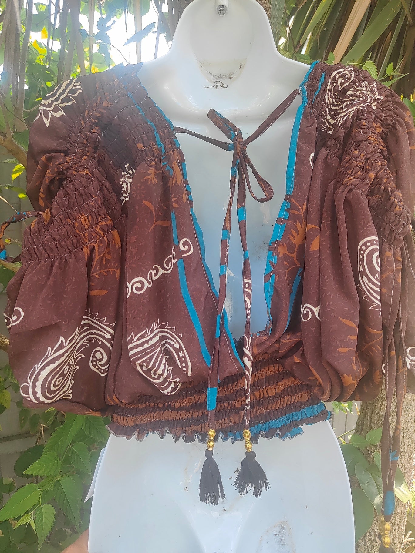 Es Cana Grecian top - Brown & Blue