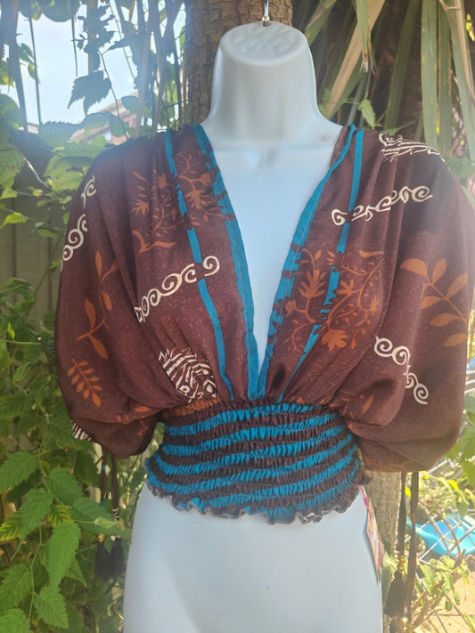 Es Cana Grecian top - Brown & Blue