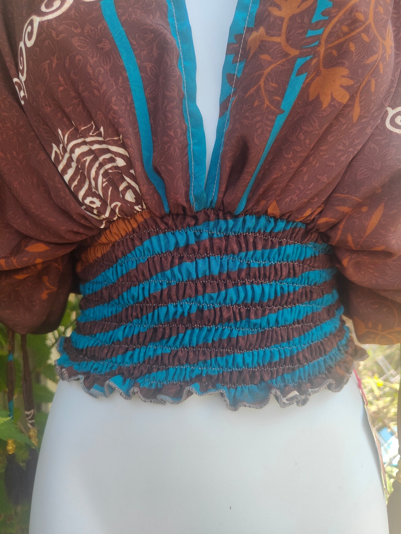 Es Cana Grecian top - Brown & Blue