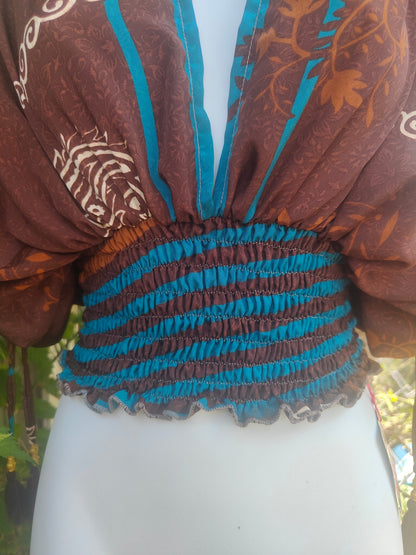 Es Cana Grecian top - Brown & Blue