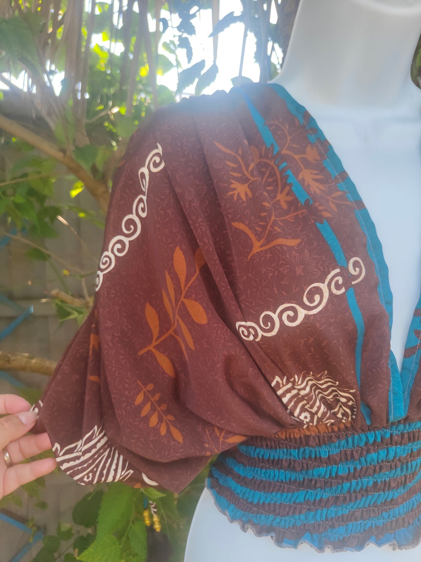 Es Cana Grecian top - Brown & Blue