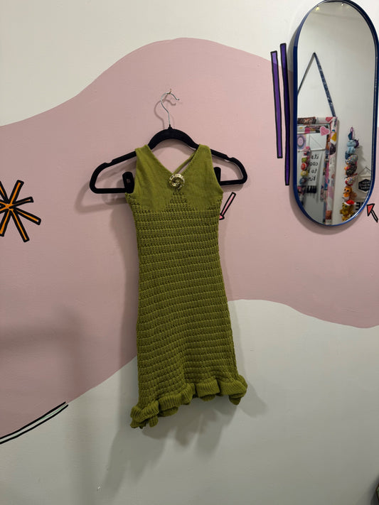 Green Crochet Dress With Shell Detail