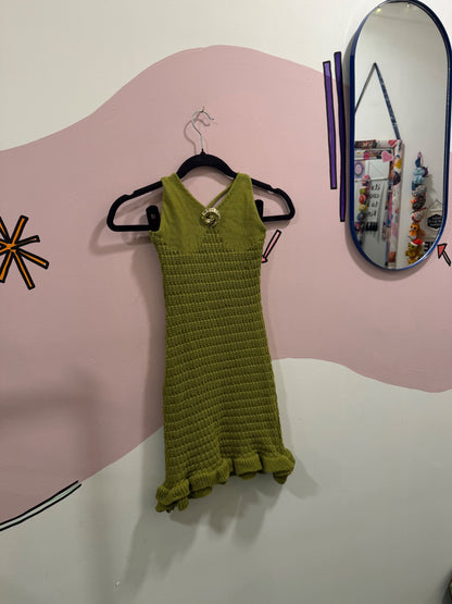Green Crochet Dress With Shell Detail