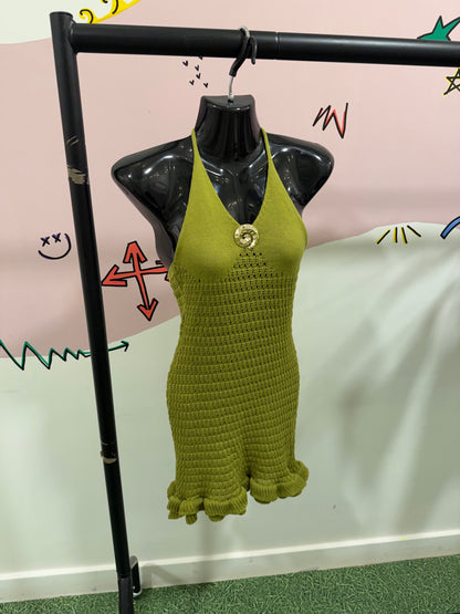 Green Crochet Ruffle Shell Dress