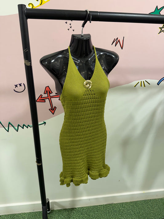 Green Crochet Ruffle Shell Dress