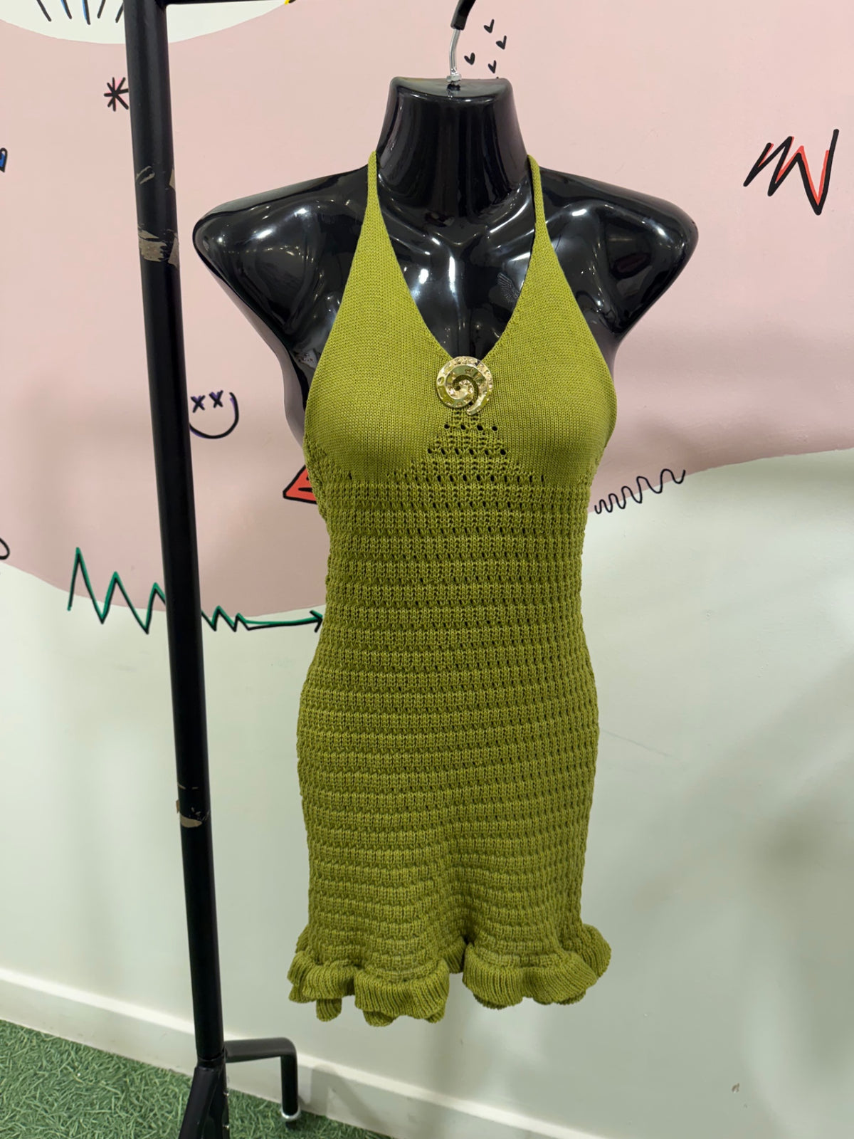 Green Crochet Ruffle Shell Dress