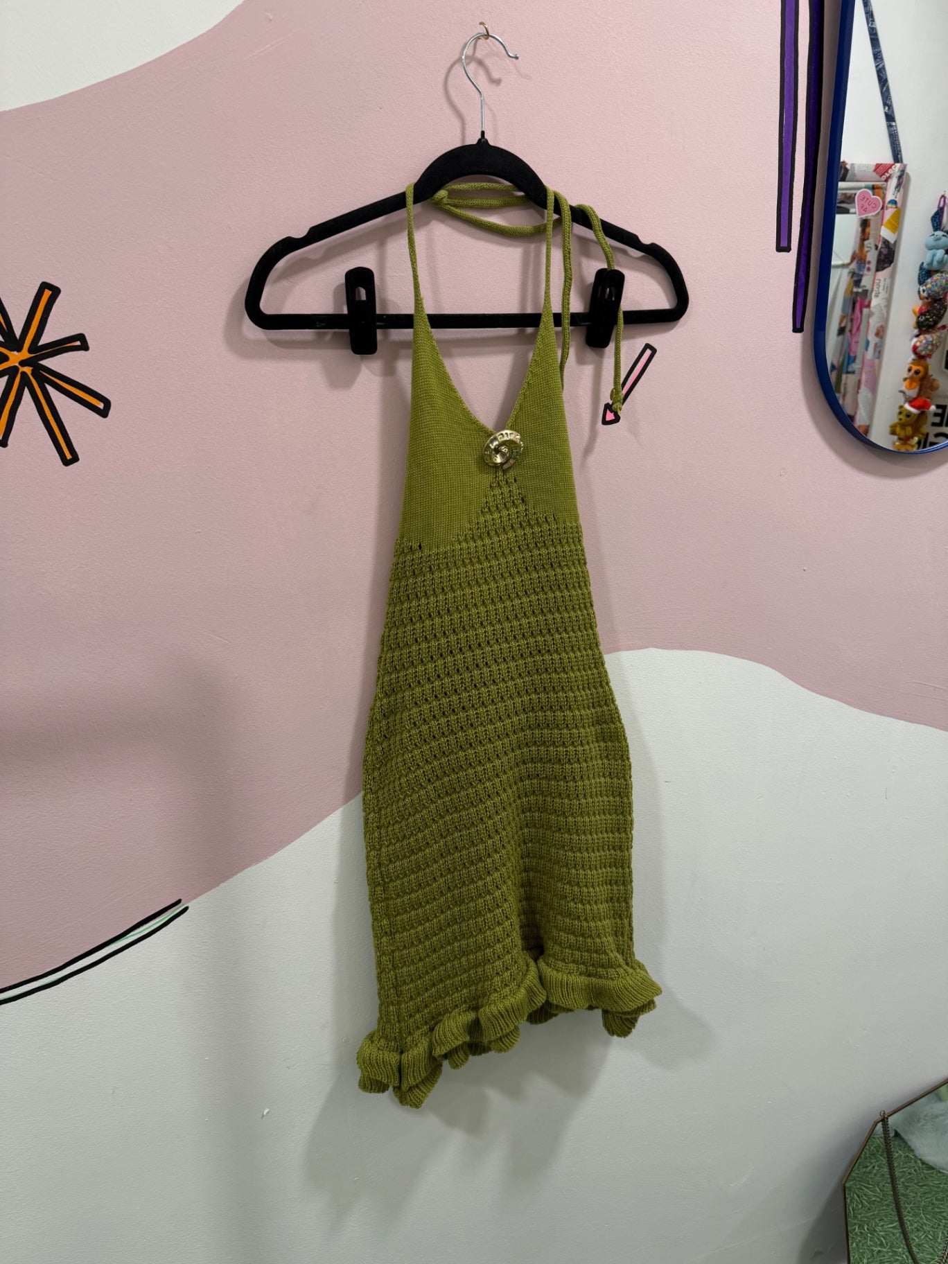 Green Crochet Ruffle Shell Dress