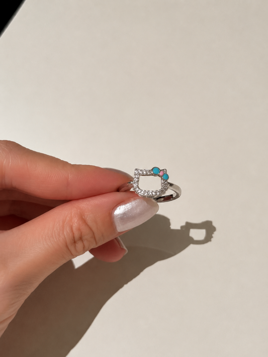 Hello Kitty Blue Bow Silver Ring