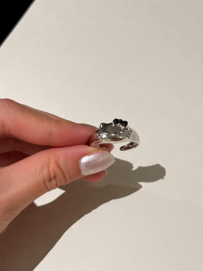 Hello Kitty Black Bow Silver Ring 