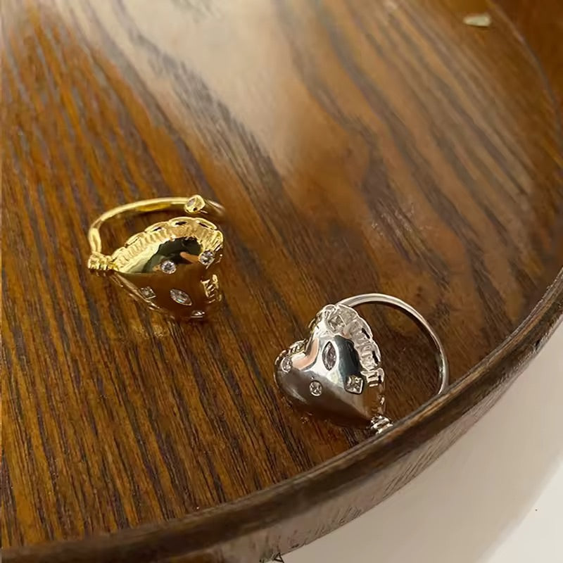 Gold Crystal Heart Ring