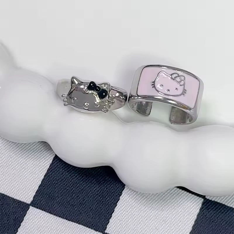 Hello Kitty Black Bow Silver Ring 