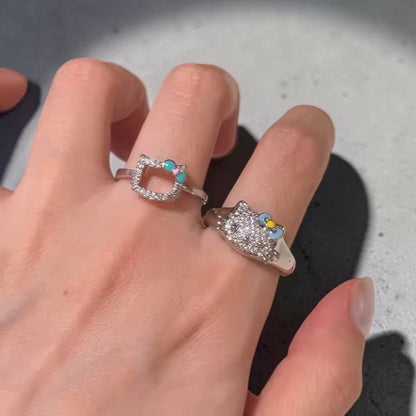 Hello Kitty Blue Bow Silver Ring