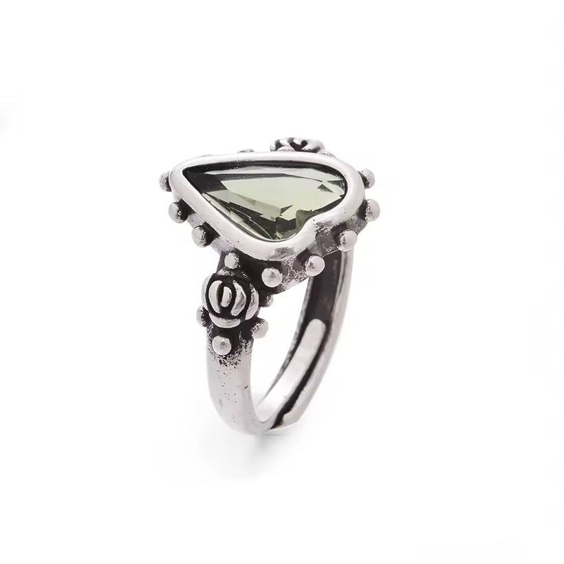 Green Crystal Heart Ring