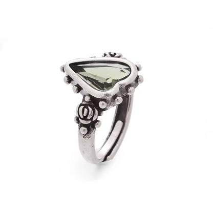 Green Crystal Heart Ring