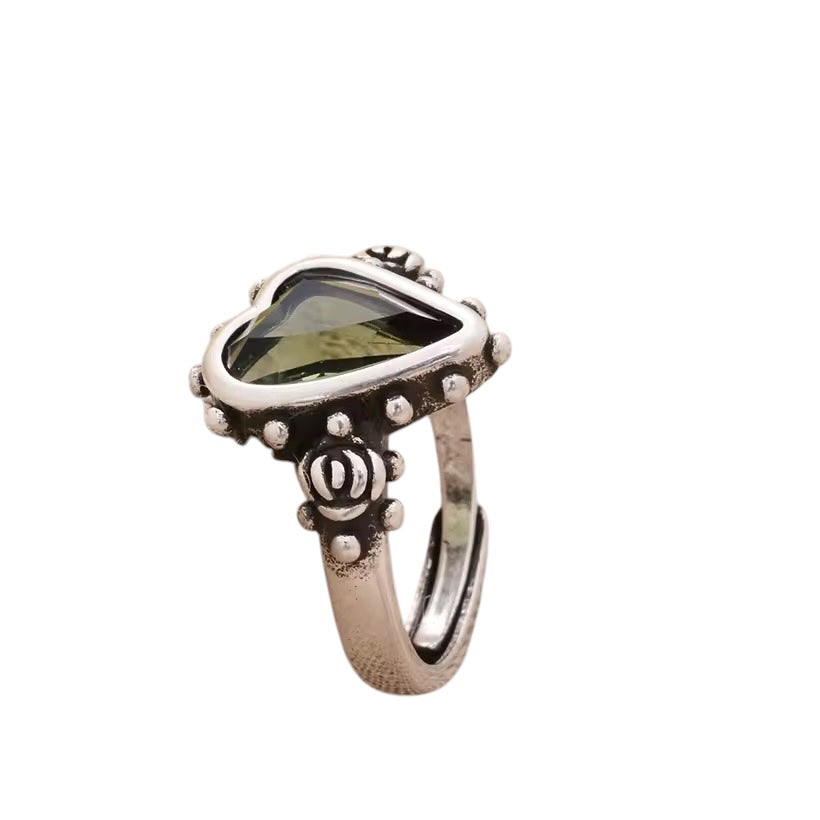 Green Crystal Heart Ring