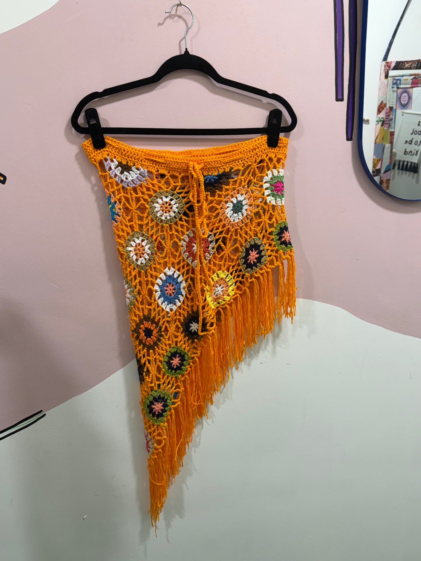 Orange Crochet Tassel Skirt