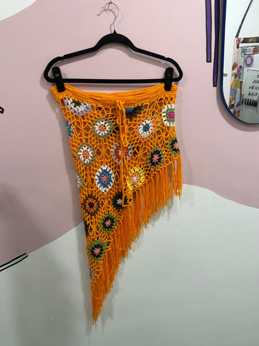 Orange Crochet Tassel Skirt