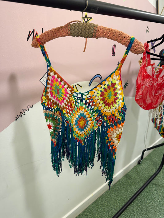 Rainbow Tassel Crochet Top