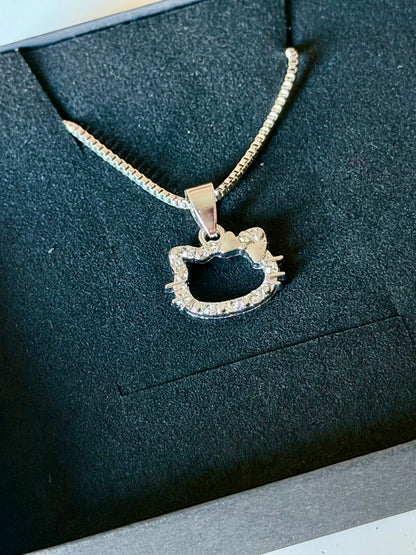 Silver Crystal Hello Kitty Necklace 
