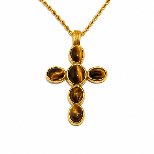 Tigers Eye Gold Cross Necklace 