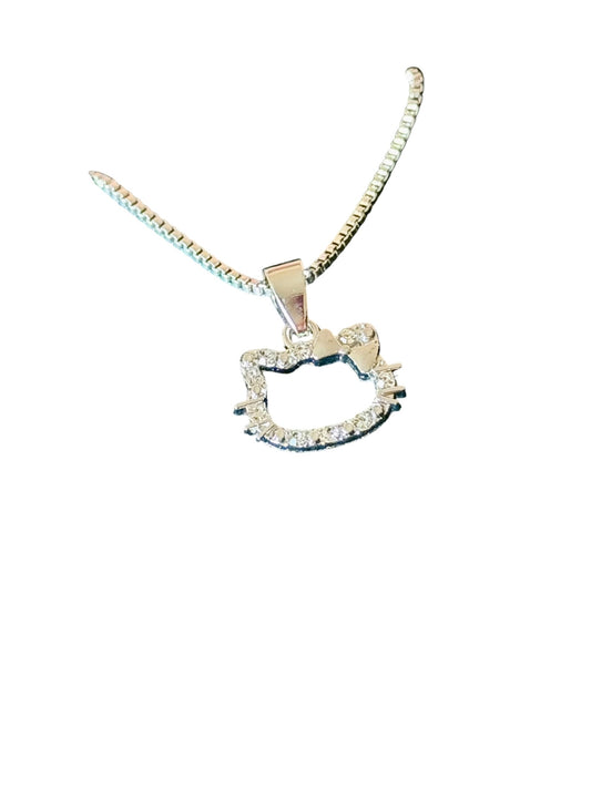 Silver Crystal Hello Kitty Necklace 