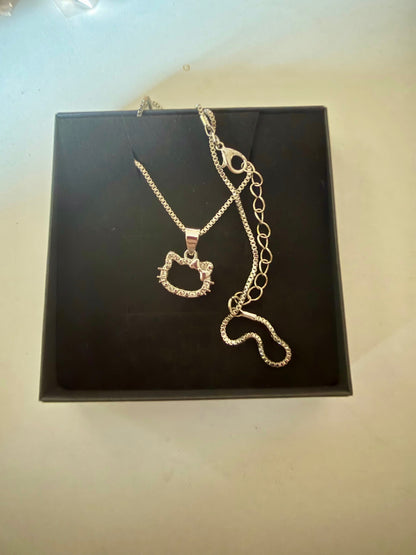 Silver Crystal Hello Kitty Necklace 