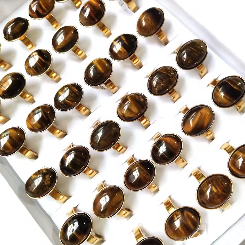 Tigers Eye Ring Gold Mixed Sizes