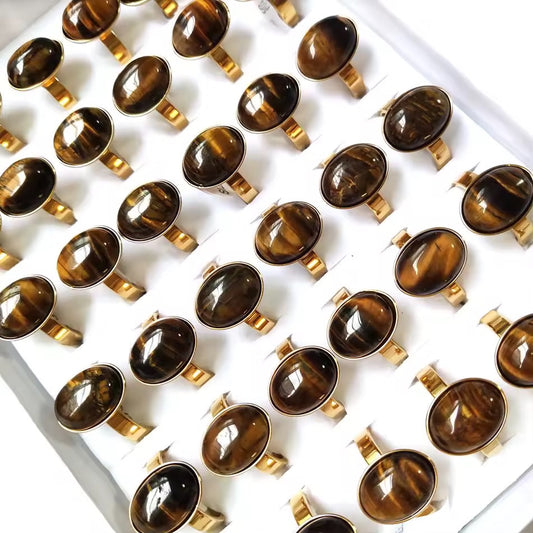 Tigers Eye Ring Gold Mixed Sizes