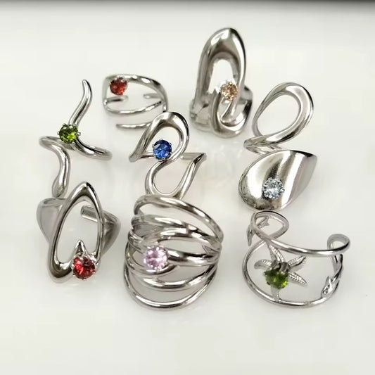 Sculptured Silver Crystal Ring Mix