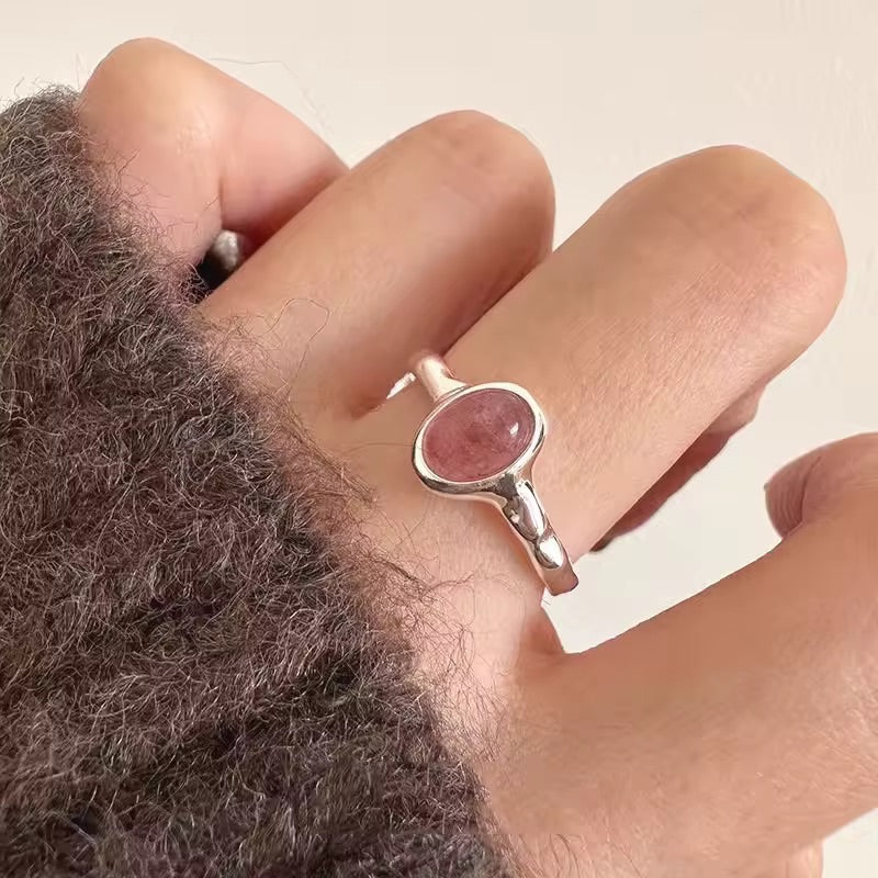 Pink Crystal Silver Ring