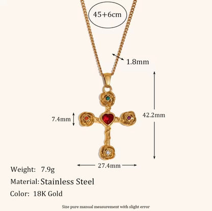 Sacred Heart Cross Necklace Gold