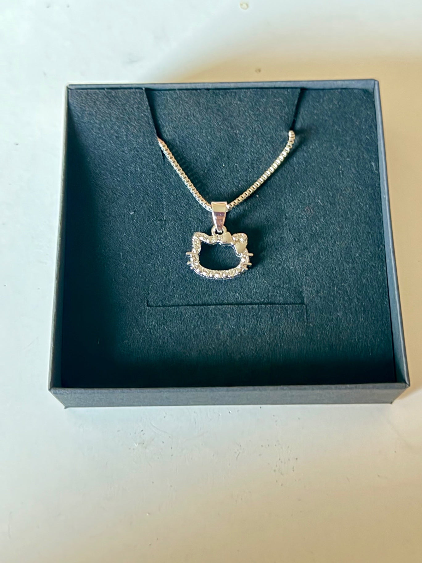 Silver Crystal Hello Kitty Necklace 