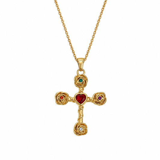 Sacred Heart Cross Necklace Gold