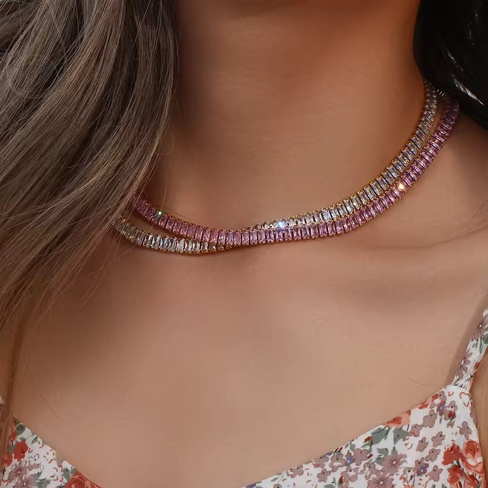Aurora Tennis Necklace Gold 