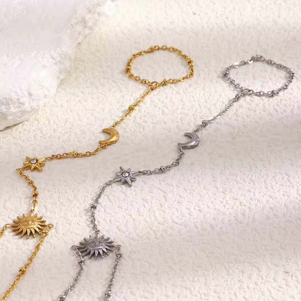 Solara Sun & Moon Hand Chain Silver